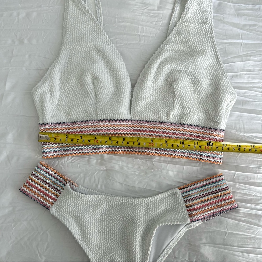 NO NAME Women’s White Bikini Cheeky High Cut Bottom Full‎ Coverage Top V-Neck XL - Picture 11 of 12